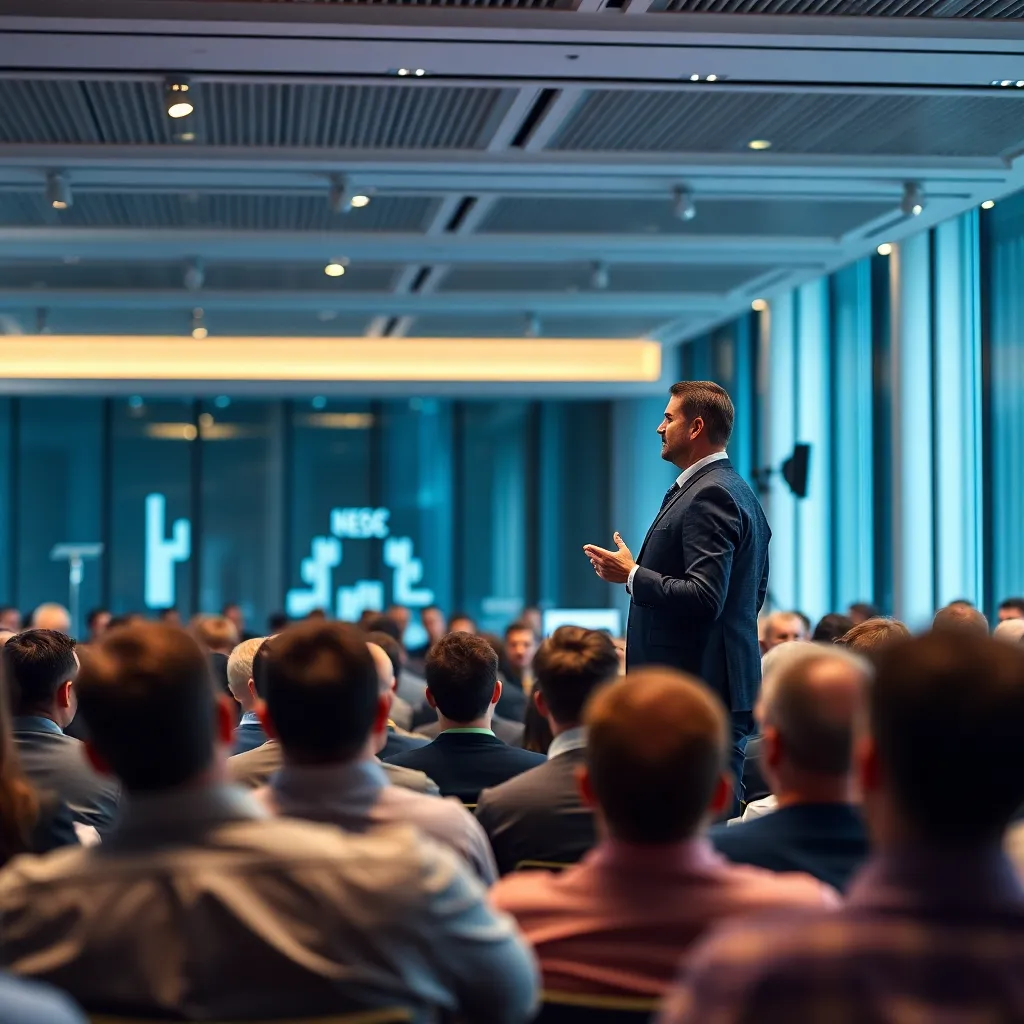 Presentatie voor publiek in Nederlandse conferentieruimte