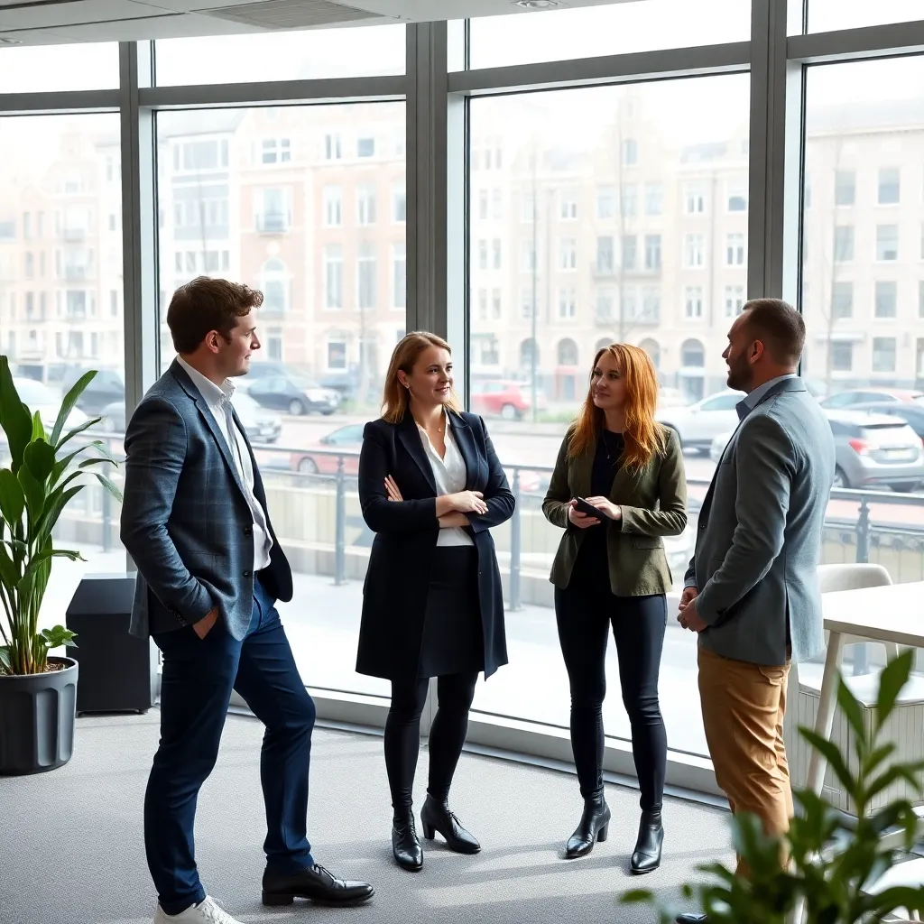 Nederlandse professionals in gesprek in modern kantoor